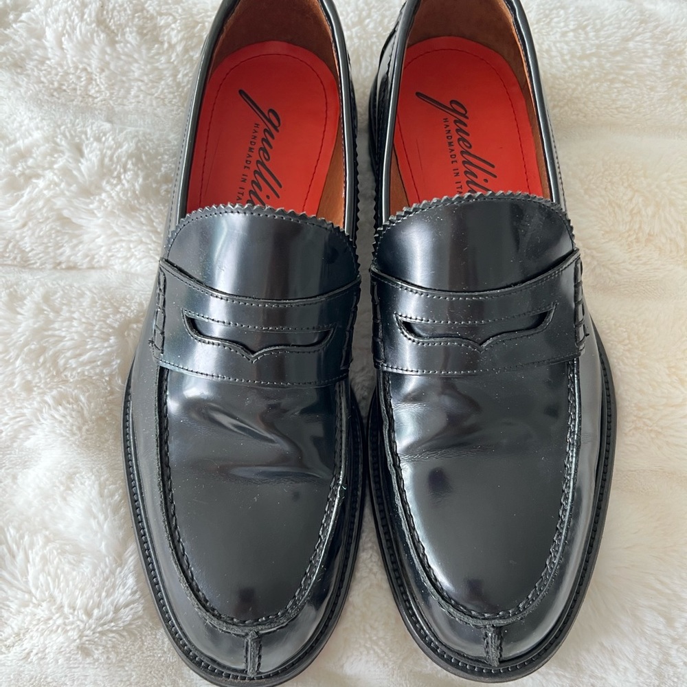 Italian men’s polished box calf spazzolato leather loafers